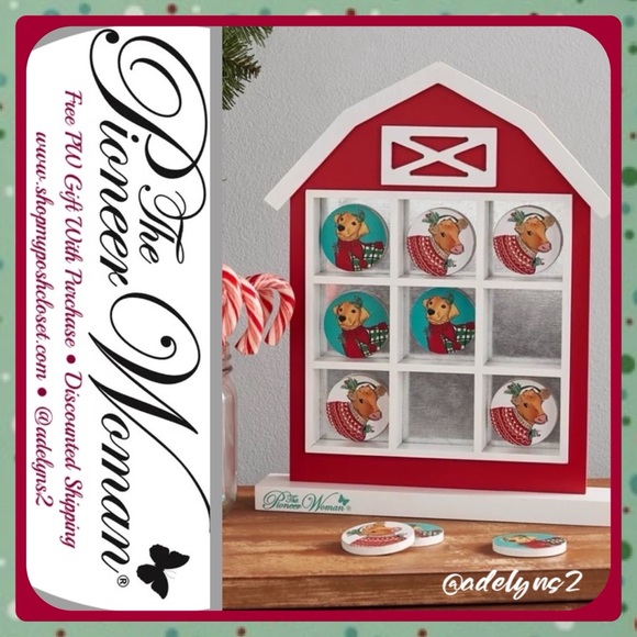 🌺 New The Pioneer Woman Holiday/Christmas Red Barn MDF Tic-Tac-Toe Game - Picture 6 of 12